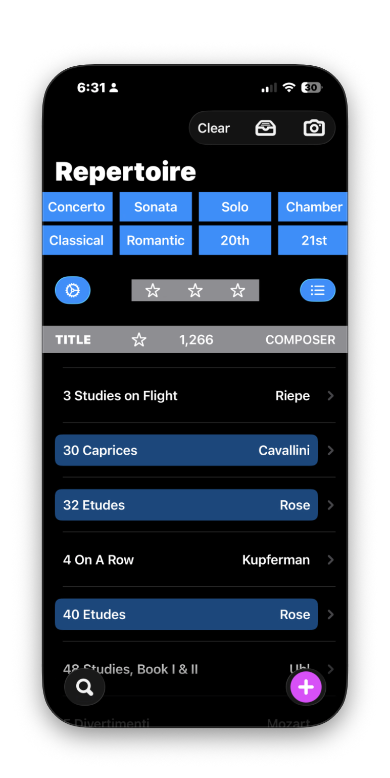 ClarinetRep-Main Screen